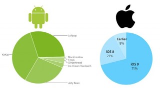 71%   Apple   iOS 9,   Android 6.0 Marshmallow  0,5% 